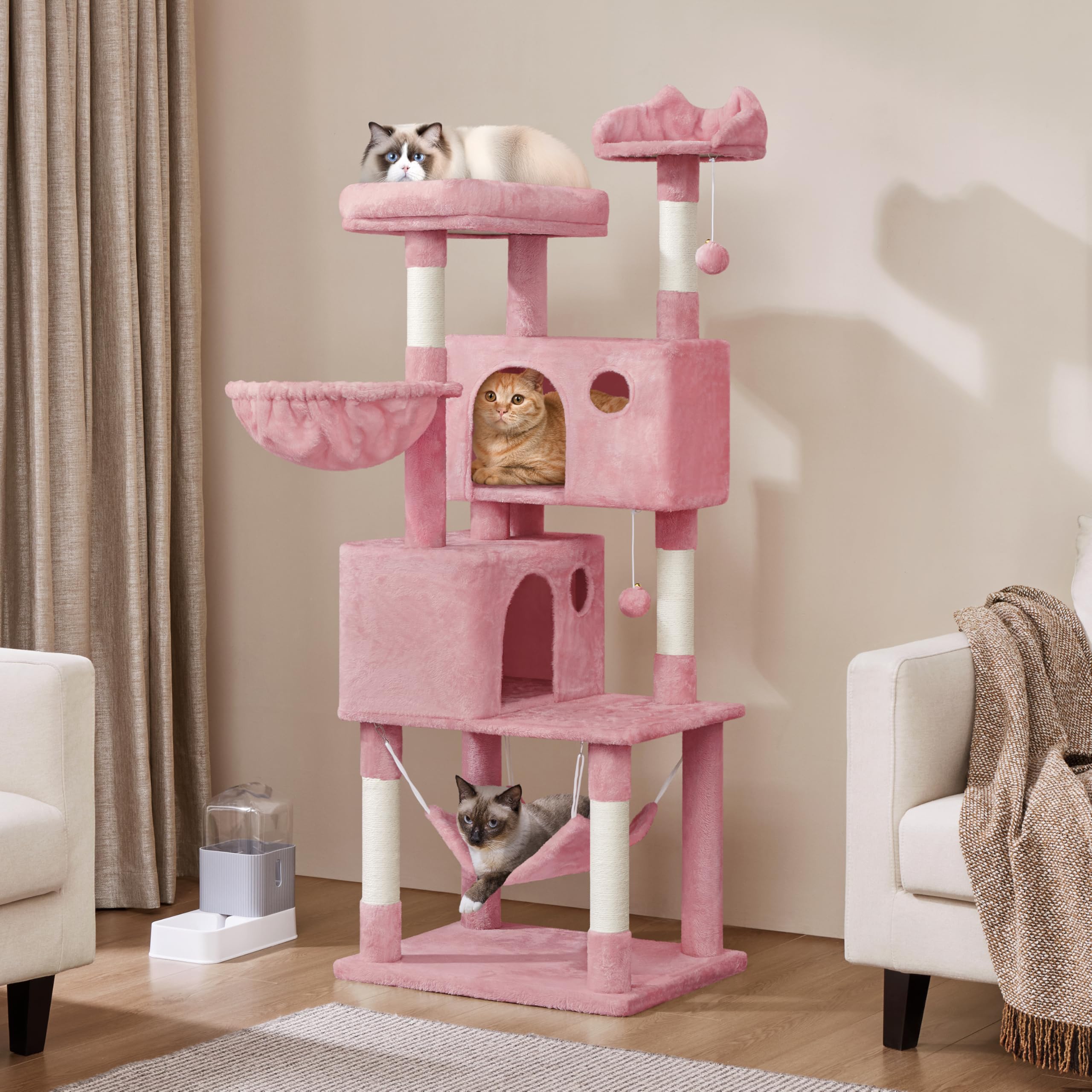 Yaheetech Multi-Level Cat Tree, Large Cat Tower With Condos Platform, Cat House Cat Tree For Medium Cats Pink, 64.5In